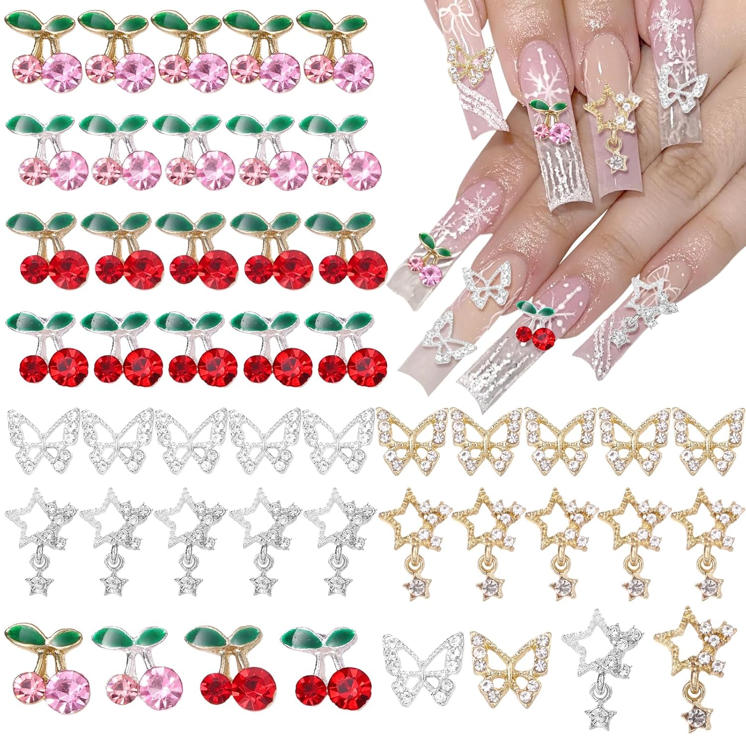 Nail Art Valentines Day - 40 Stück Legierung Nagel Edelsteine Charms,