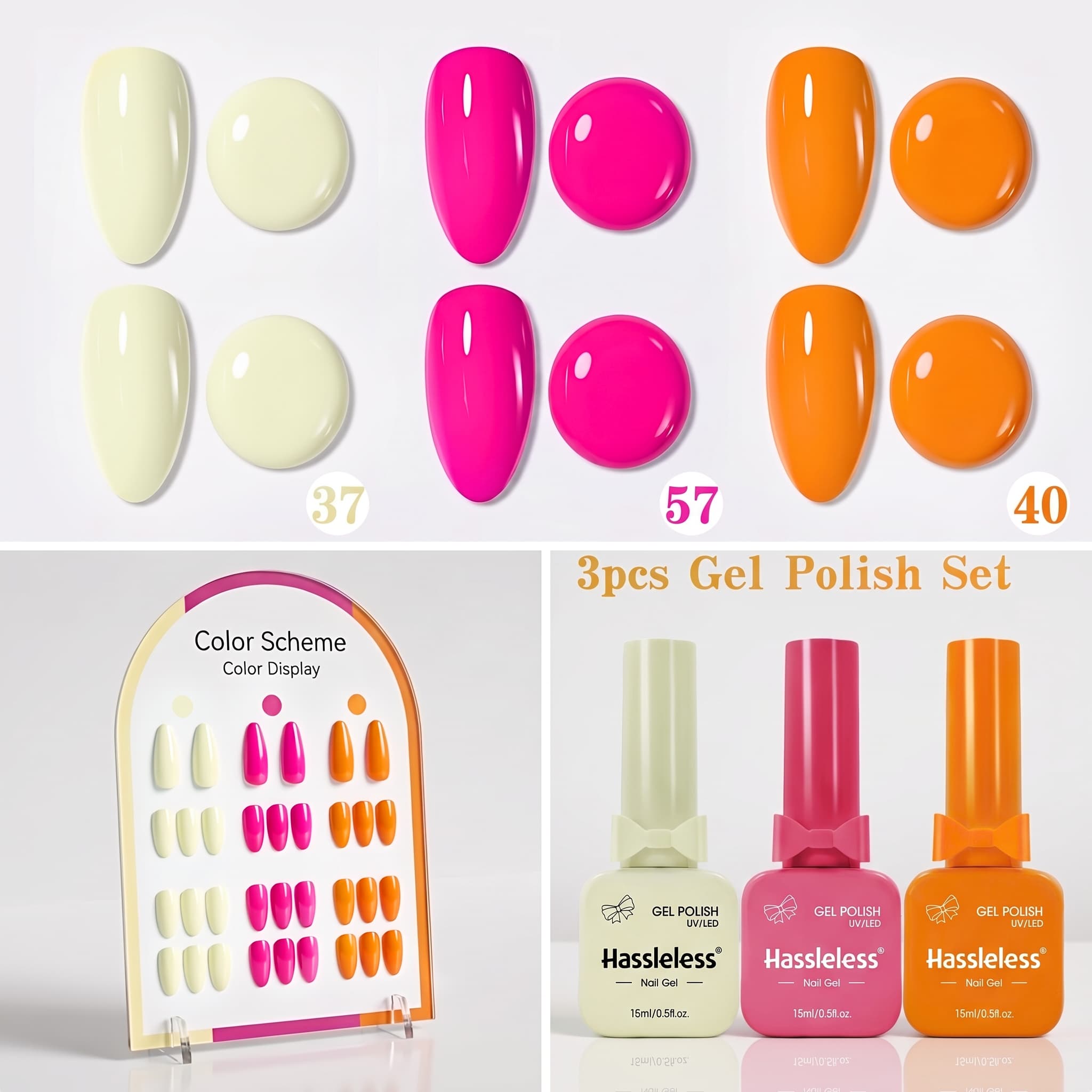 Nail Art Orange - Problemloses Nagellack-Gel-Set, 3-teilig, 15 ml, Milchweiß,