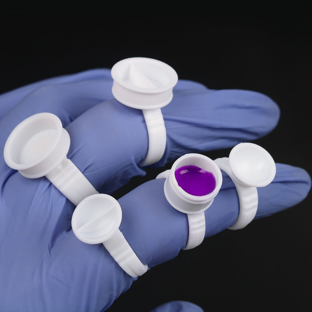 Nail Art Ombre - 100 Stück Tattoo-Ringe, Einweg-Kleberhalter, Kunststoff-Tattoo-Pigmentringe, Kleberinge