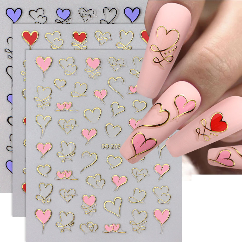 Nail Art Valentines Day - 3 Stück Y2K Gold Wave Line