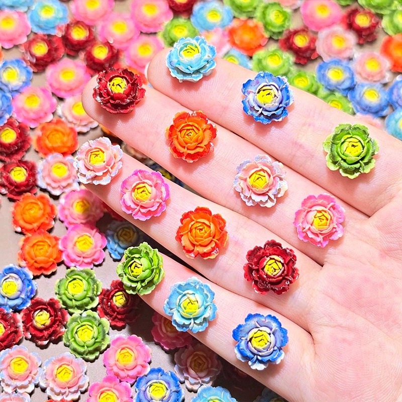 Nail Art Ombre - 50 Stück, gemischte Farben, 3D-Harz-Rosen-Cabochons mit