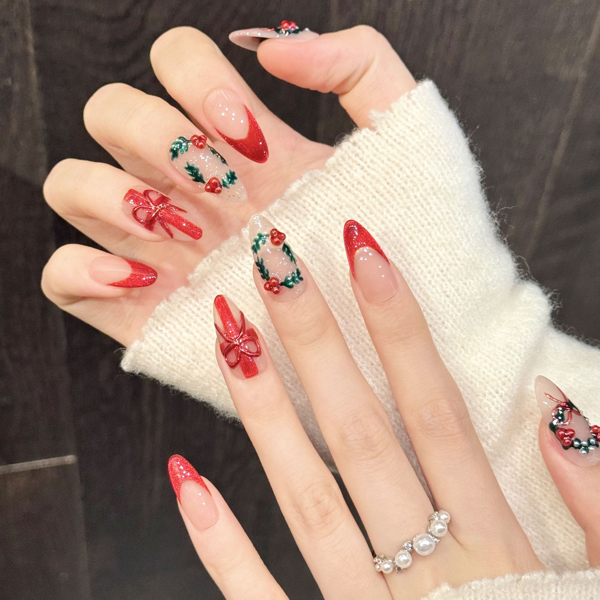 10 Stück Weihnachts-Rot-Nude-M – Nail Art Press On Bewertung und Preis